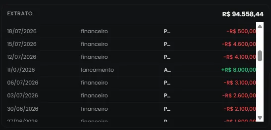 Extrato do banco com saldo acumulado linha a linha